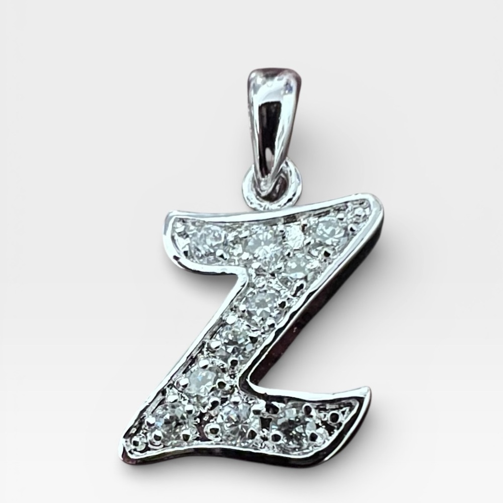 Sterling Silver Initial Z Pendant with CZ Crystals